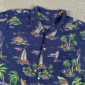 Vtg Polo Ralph Lauren‎ Shirt Mens 3XB Fishing Boat Hawaiian Button Up Camp Loop